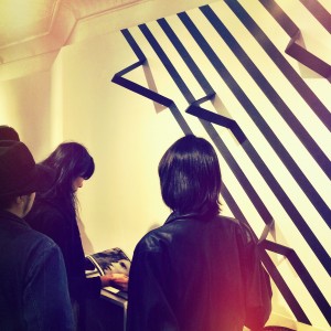 Guests looking at the geometry by Esther Stocker