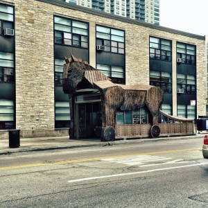 Trojan Horse hovering over Chicago Red Line Station